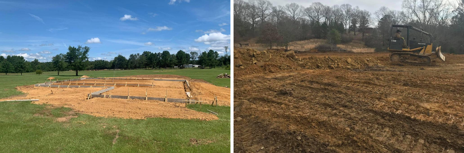 collage of excavation and building pad construction